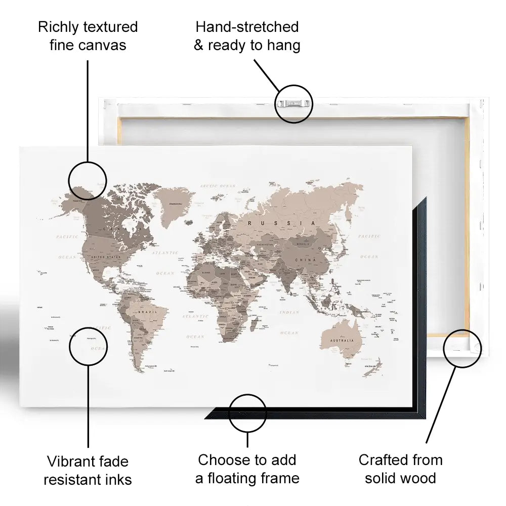 World Map Sepia Canvas Print World Map Sepia Canvas Print wall art product H Goossens