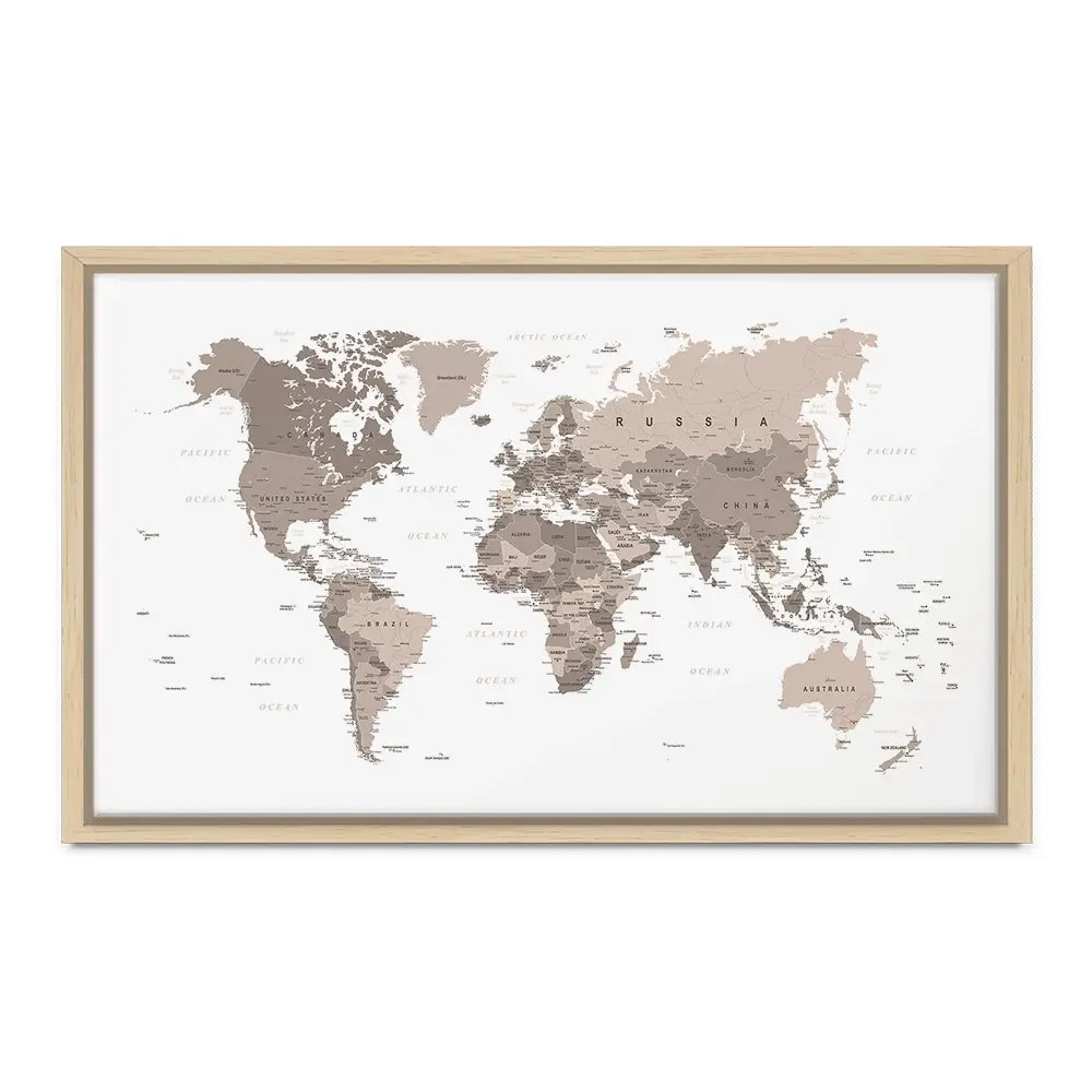 World Map Sepia Oversized Canvas Print World Map Sepia Oversized Canvas Print wall art product Independent