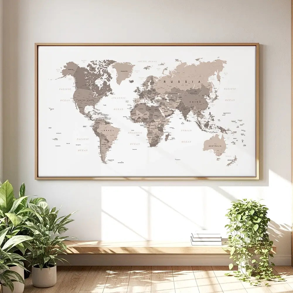 World Map Sepia Oversized Canvas Print World Map Sepia Oversized Canvas Print wall art product Independent