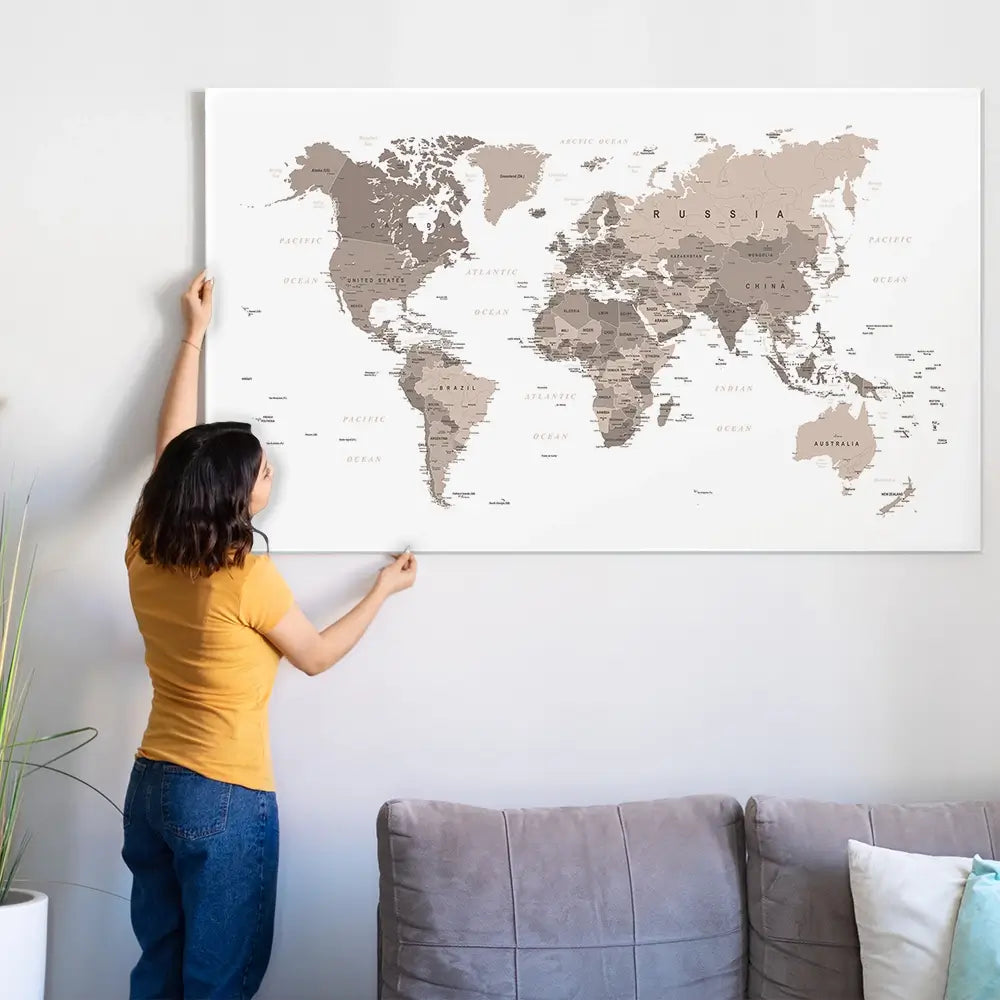 World Map Sepia Oversized Canvas Print World Map Sepia Oversized Canvas Print wall art product Independent