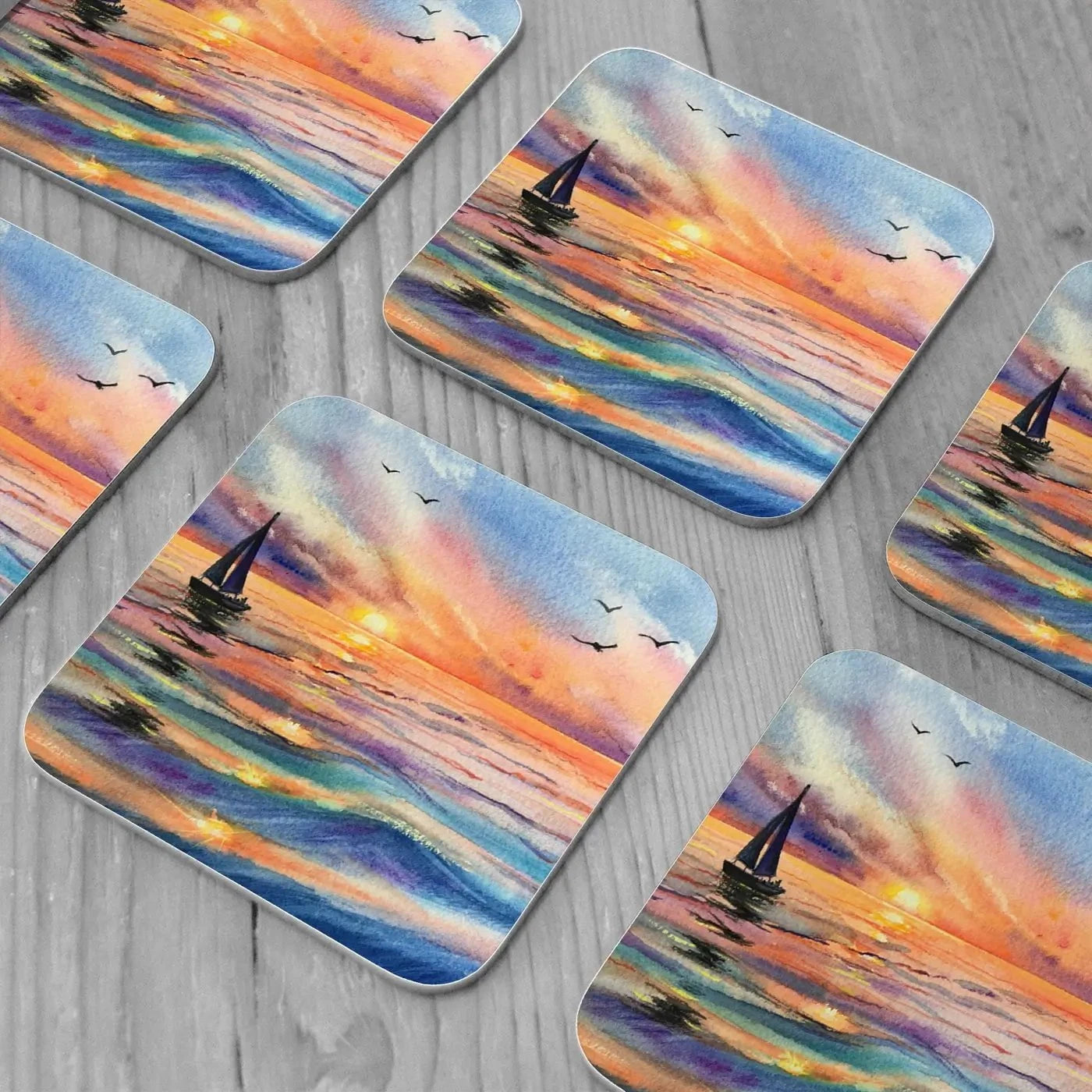 Yacht At Sunset Coaster Set Rainbow Soul Tree Coaster Set | Rainbow Soul Tree Art Coasters wall art product EL_Art / Shutterstock