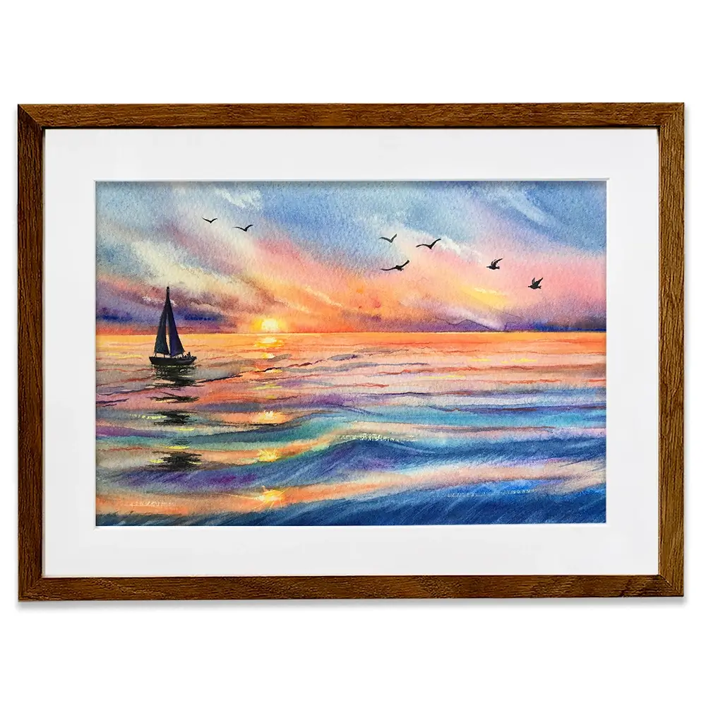 Yacht At Sunset Framed Art Print Yacht At Sunset Framed Art Print wall art product EL_Art / Shutterstock