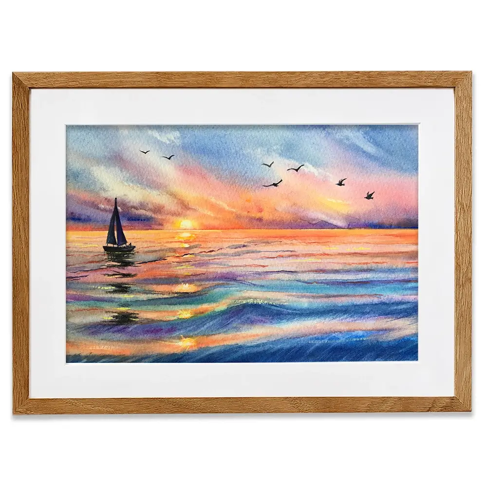 Yacht At Sunset Framed Art Print Yacht At Sunset Framed Art Print wall art product EL_Art / Shutterstock