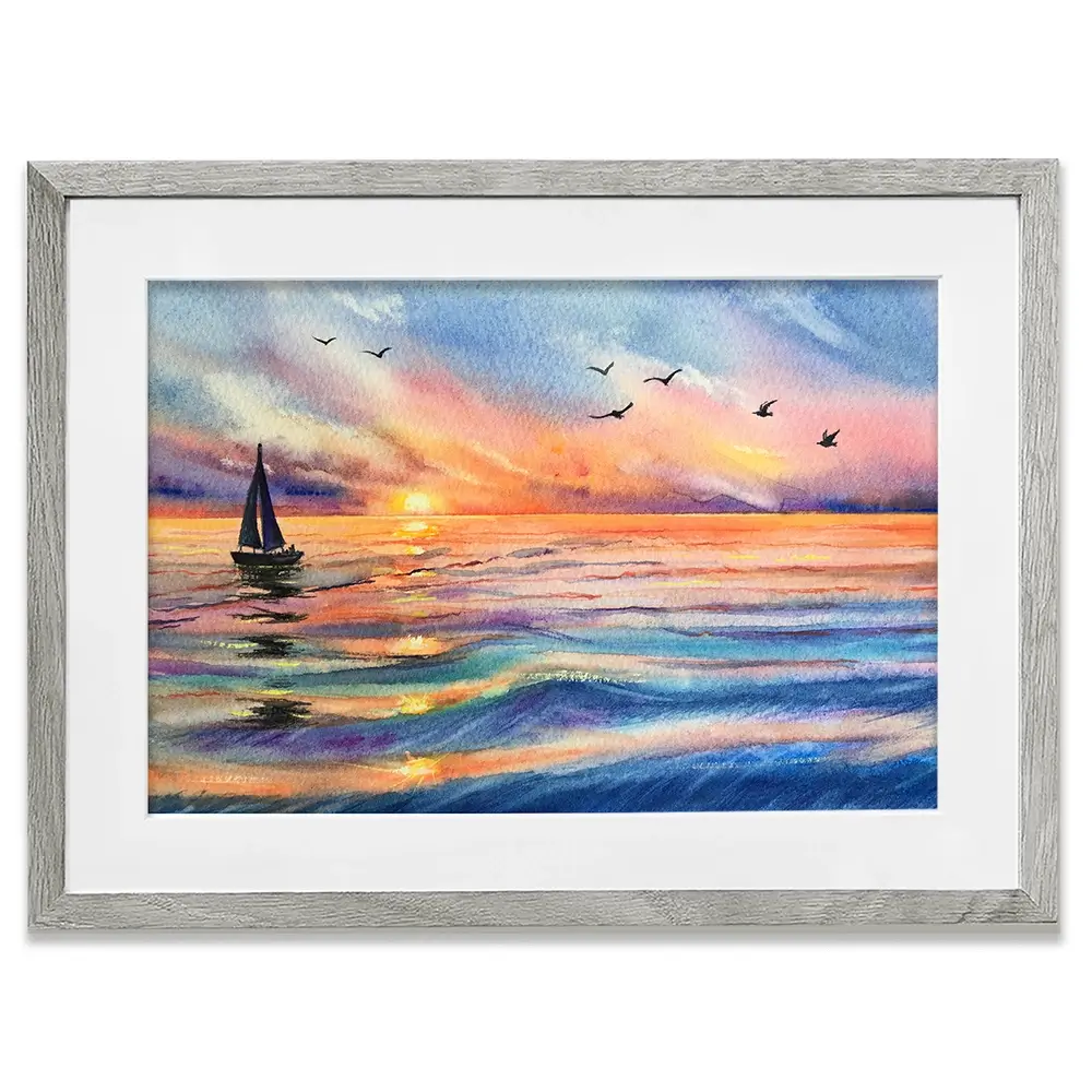 Yacht At Sunset Framed Art Print Yacht At Sunset Framed Art Print wall art product EL_Art / Shutterstock