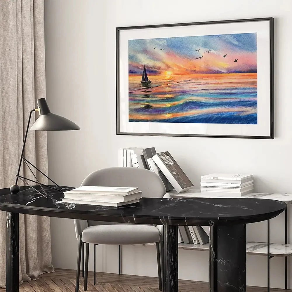 Yacht At Sunset Framed Art Print Yacht At Sunset Framed Art Print wall art product EL_Art / Shutterstock