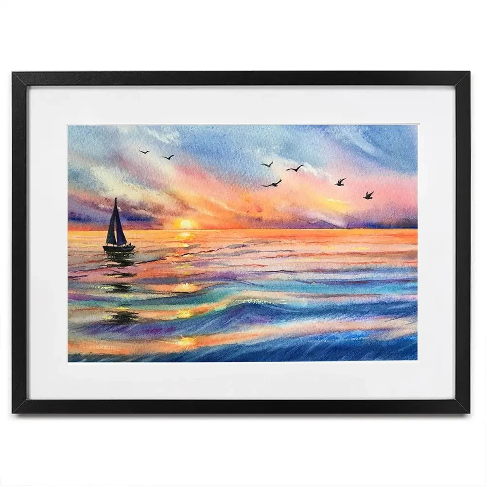 Yacht At Sunset Framed Art Print Yacht At Sunset Framed Art Print wall art product EL_Art / Shutterstock