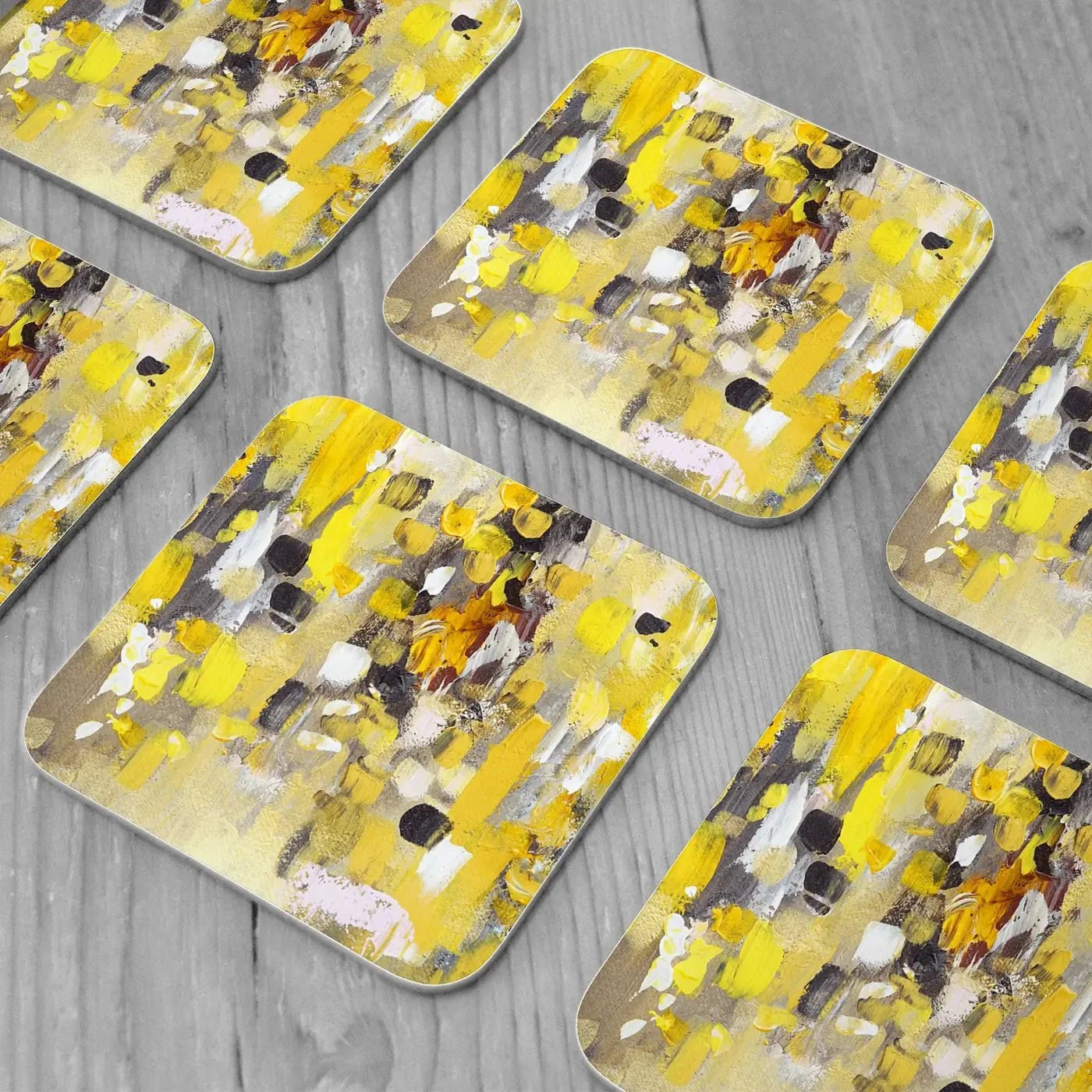Yellow Abstract Coaster Set Yellow Abstract Coaster Set wall art product Anna Selina / Shutterstock