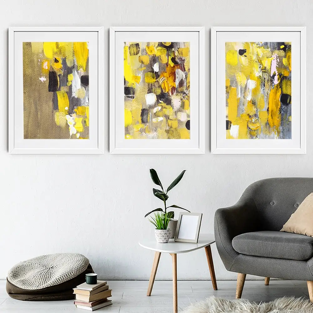 Yellow Abstract Framed Art Print Trio Yellow Abstract Framed Art Print Trio wall art product Anna Selina / Shutterstock