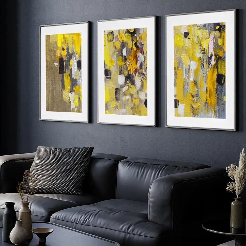 Yellow Abstract Framed Art Print Trio Yellow Abstract Framed Art Print Trio wall art product Anna Selina / Shutterstock