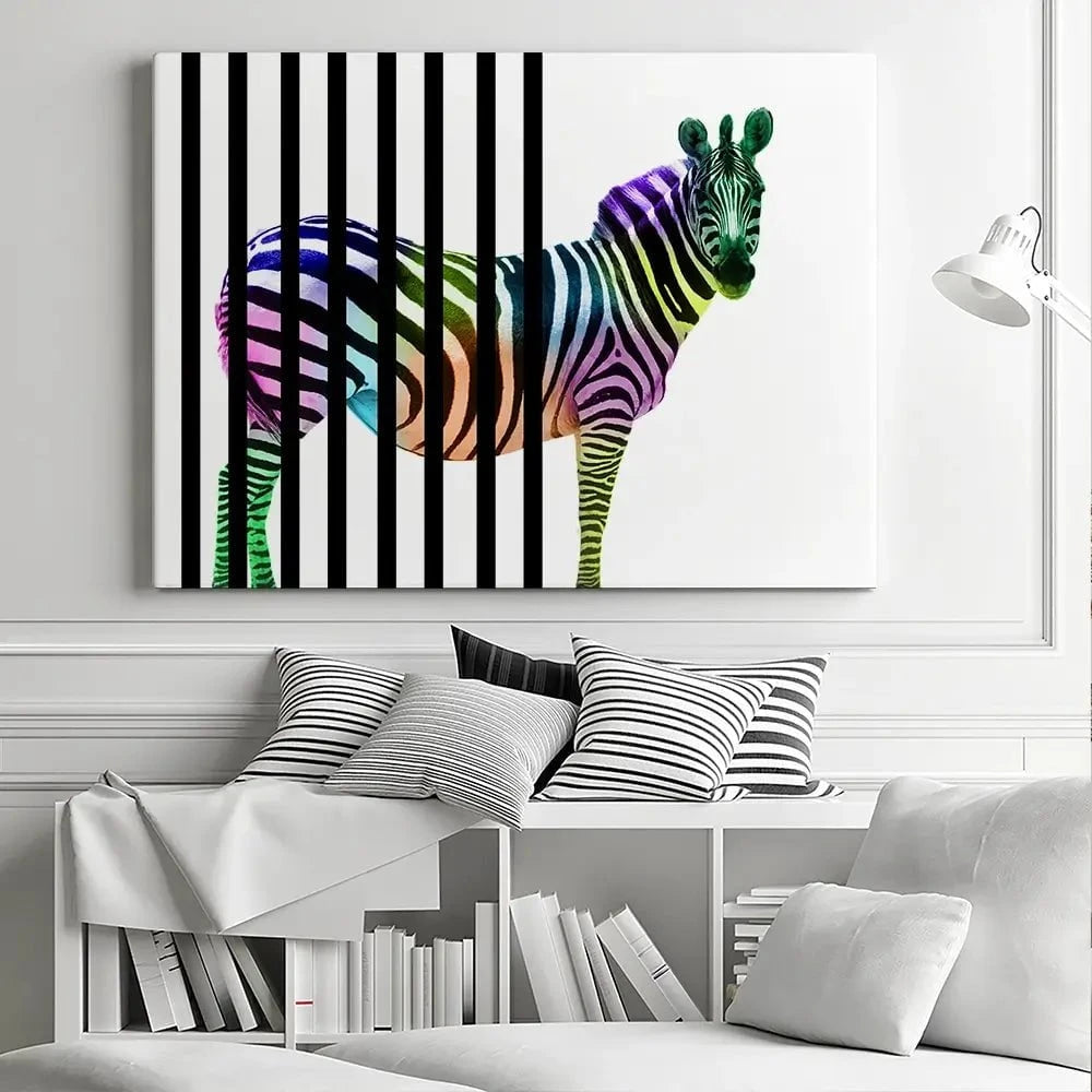 Zebra Behind Bars Canvas Print Zebra Behind Bars Canvas Print wall art product Eavaz / Shutterstock