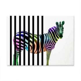 Zebra Behind Bars Canvas Print Zebra Behind Bars Canvas Print wall art product Eavaz / Shutterstock