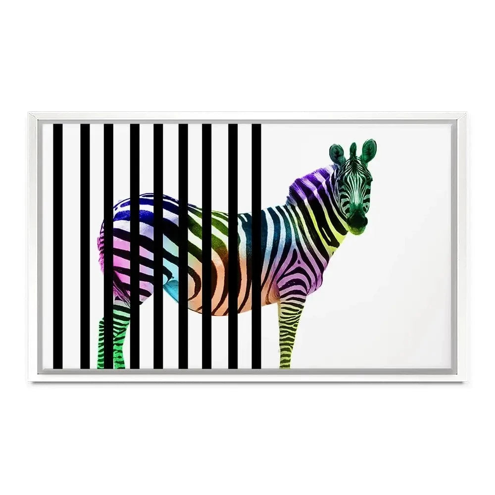 Zebra Behind Bars Canvas Print Zebra Behind Bars Canvas Print wall art product Eavaz / Shutterstock