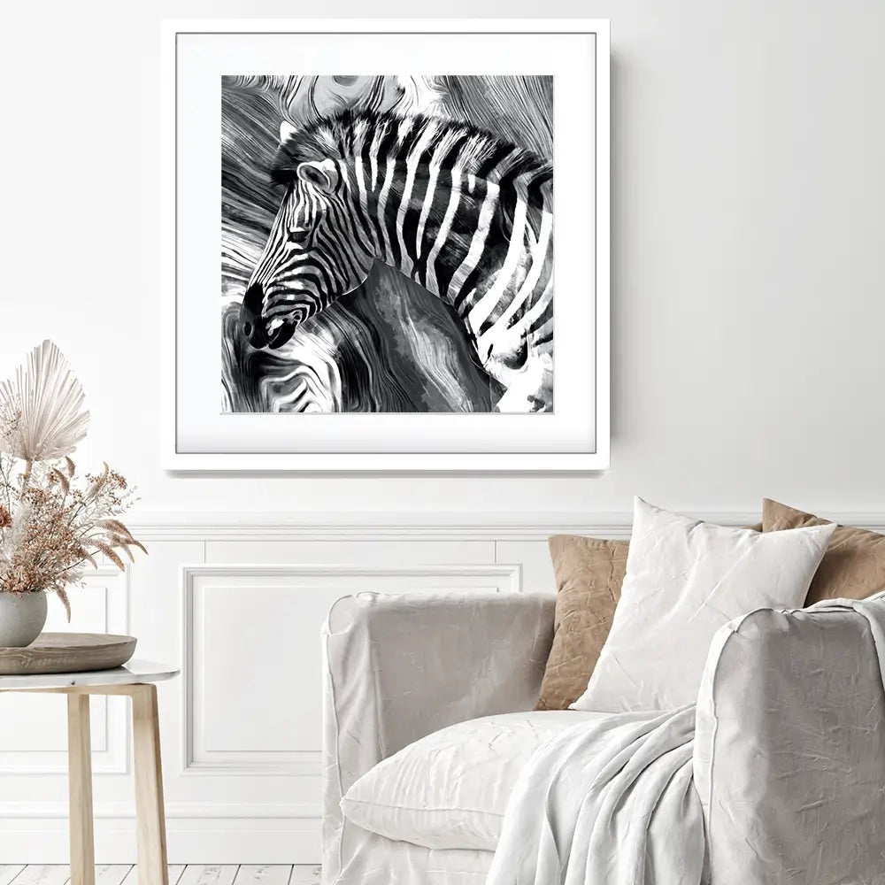 Zebra Square Framed Art Print Zebra Square Framed Art Print wall art product Mohammadreza Zeidabadi / Shutterstock