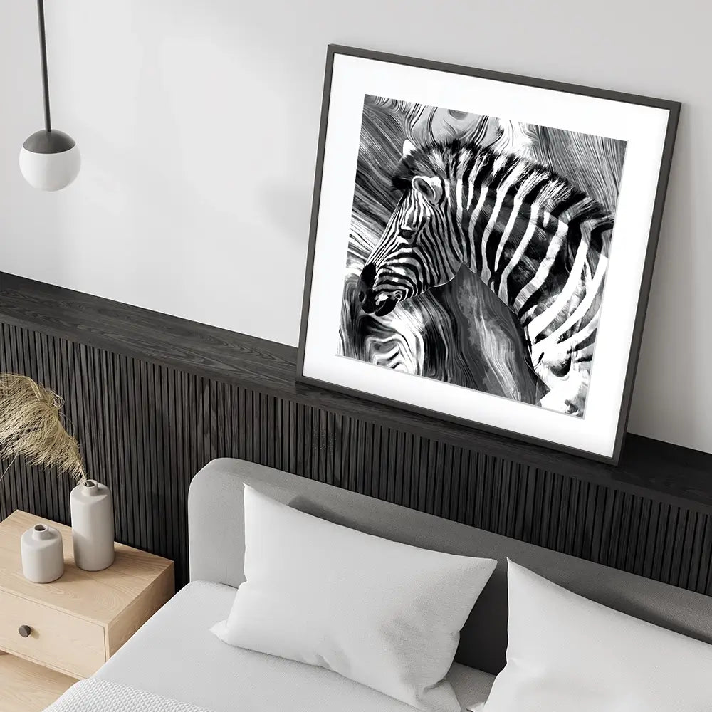 Zebra Square Framed Art Print Zebra Square Framed Art Print wall art product Mohammadreza Zeidabadi / Shutterstock