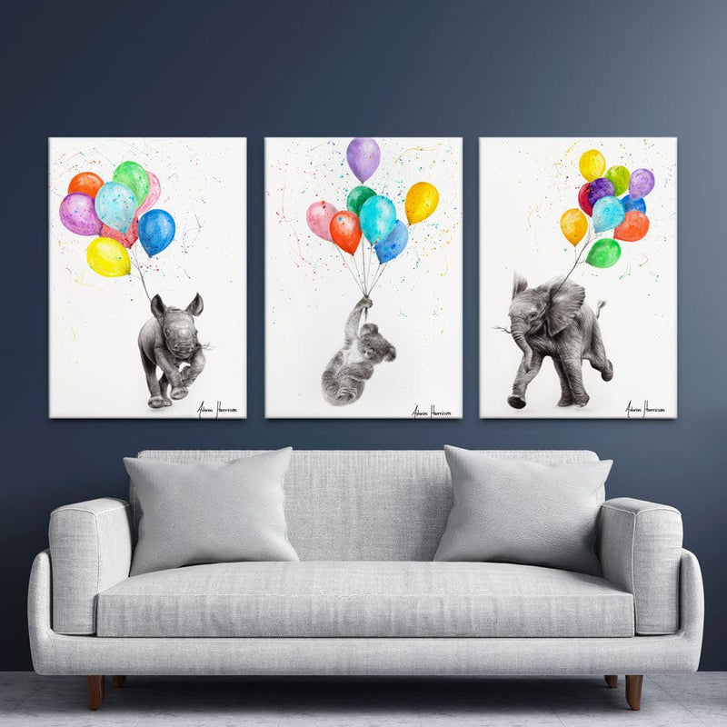 Animals With Balloons Trio Canvas Print wall art product Ashvin Harrison