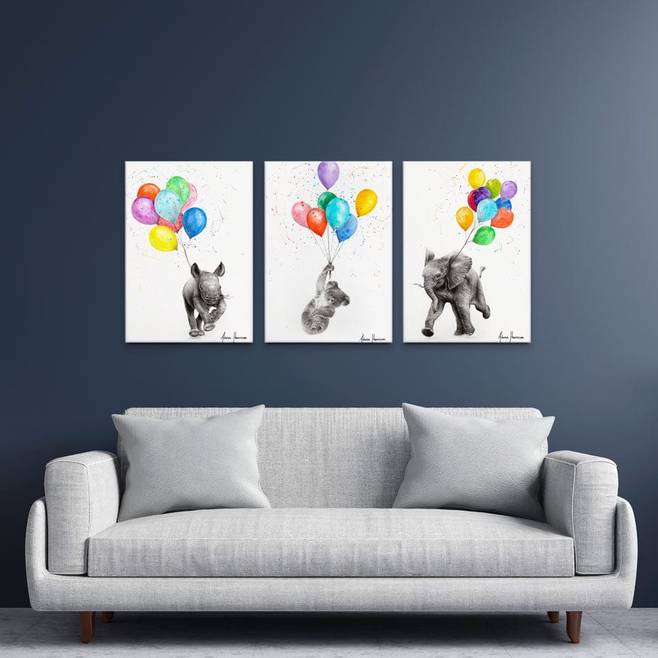 Animals With Balloons Trio Canvas Print wall art product Ashvin Harrison
