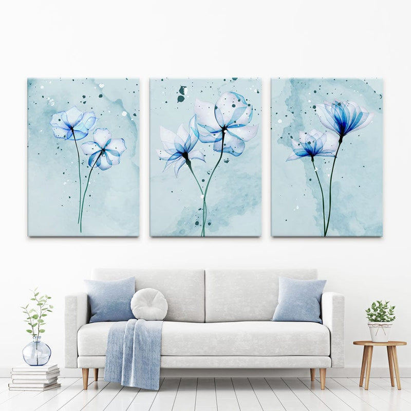 Blue Floral Splash Trio Canvas Print wall art product Aleshyn_Andrei / Shutterstock