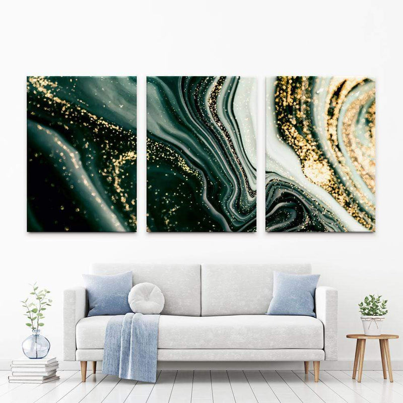 Bottle Green Marble Trio Canvas Print wall art product CARACOLLA / Shutterstock