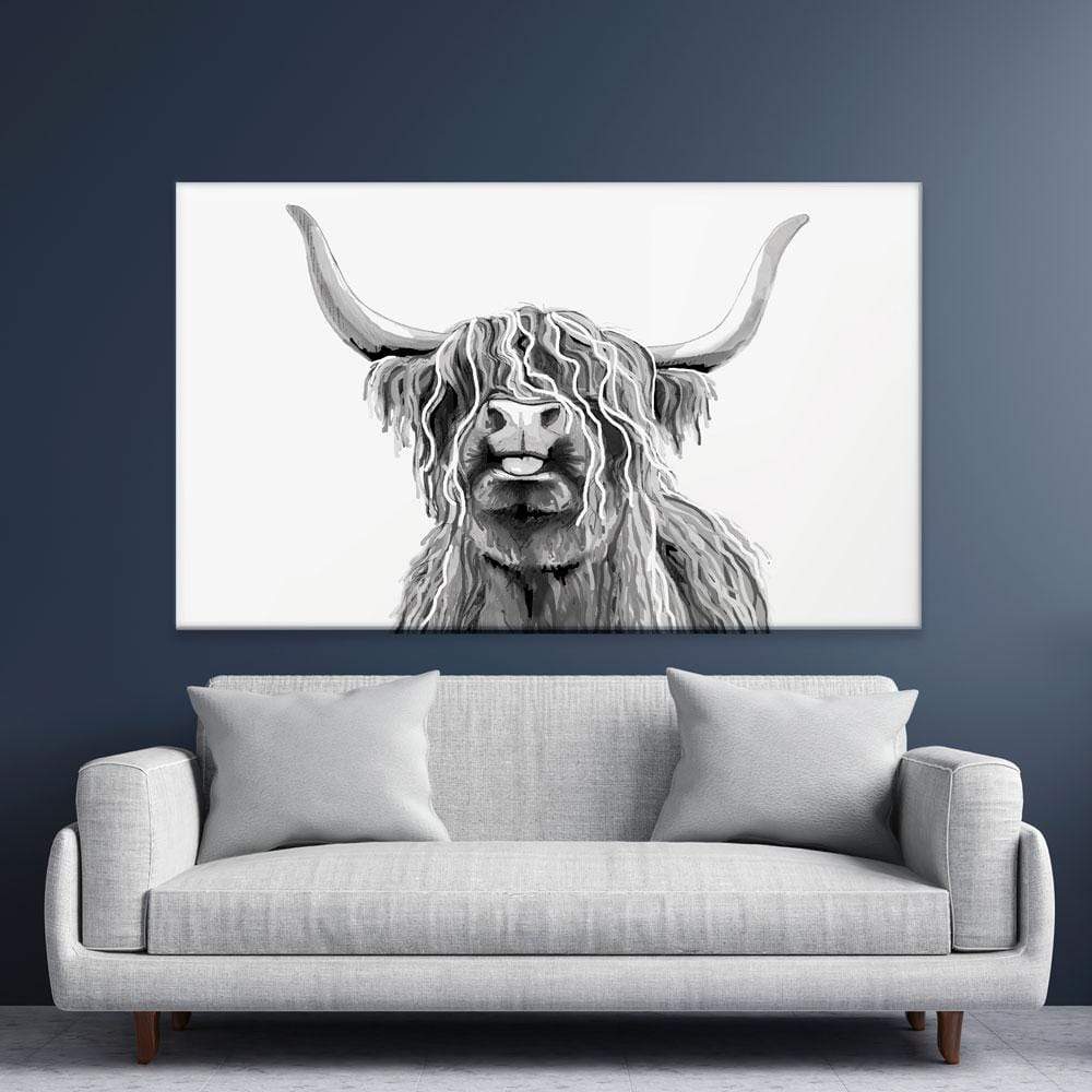 black and white highland cow art