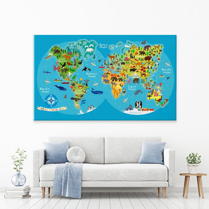 Children's World Map Canvas Print wall art product Moloko88 / Shutterstock