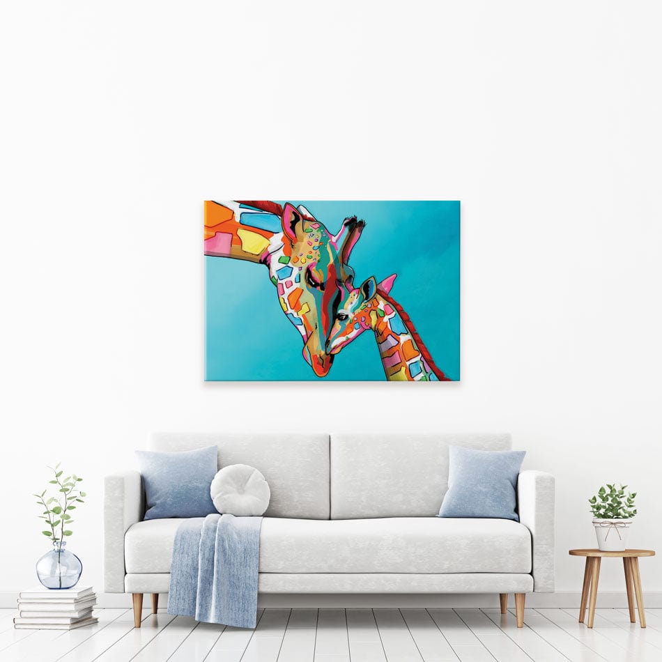 Colourful Giraffe and Calf Canvas Print wall art product Art Print Shop