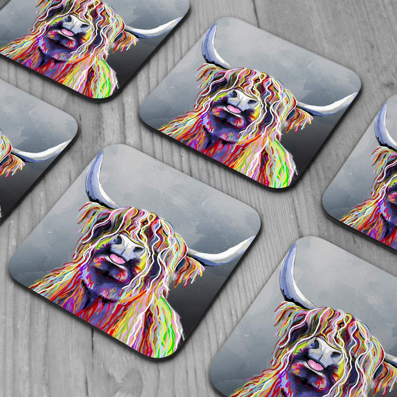 Colourful Highland Coo Coaster Set wall art product Independent