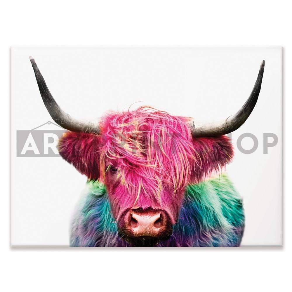 Colourful Pink Highland Cow Canvas Print wall art product Patricia Chumillas / Shutterstock