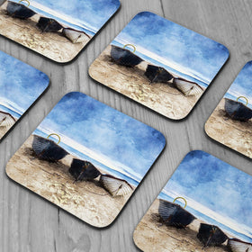 Fishing Boats Under A Brooding Sky Coaster Set wall art product Helen Hotson / Shutterstock