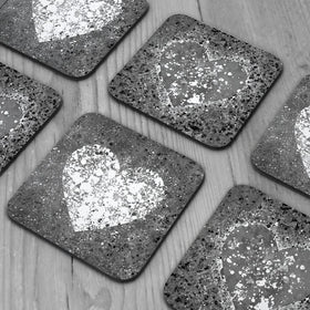 Grey And White Hearts Splatter Coaster Set wall art product J Tonges / Independent