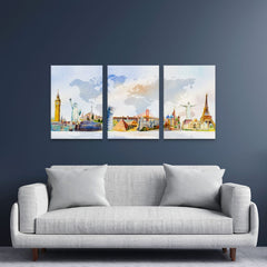 Landmarks Of The World Trio Canvas Print wall art product Painterstock / Shutterstock
