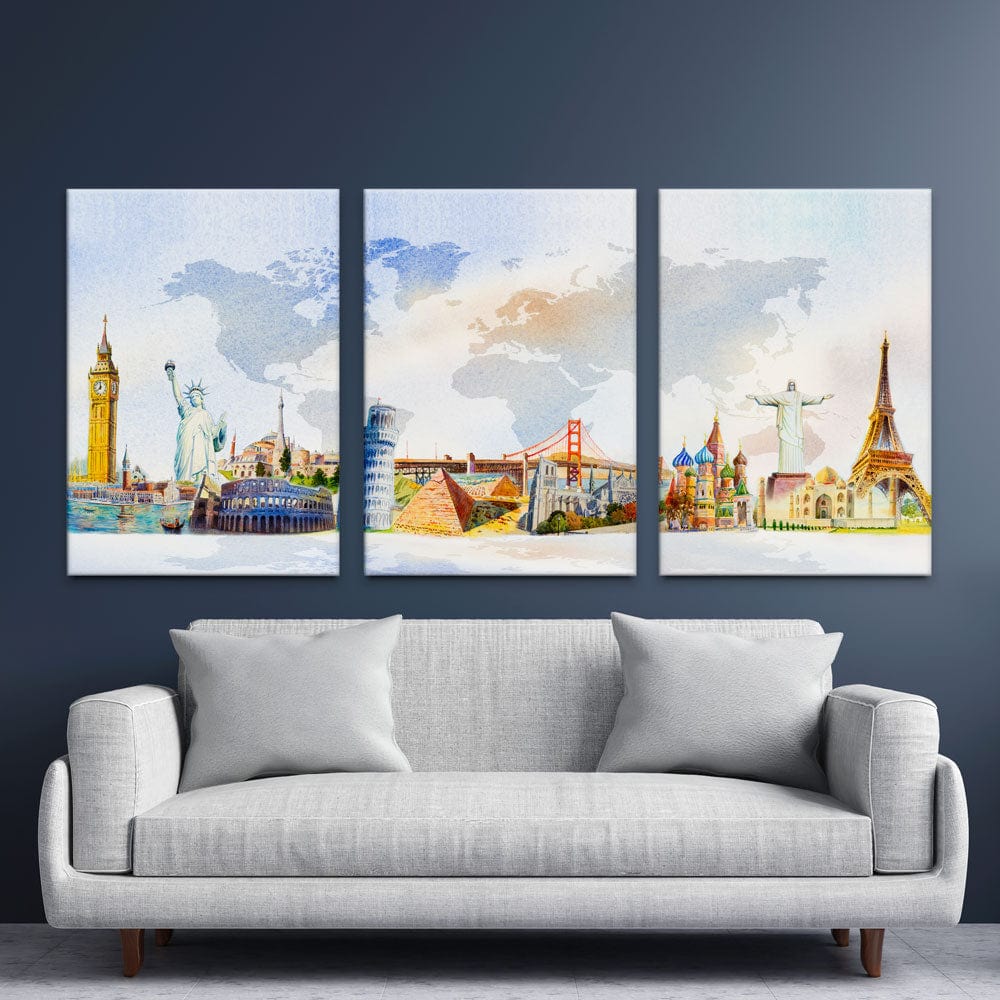 Landmarks Of The World Trio Canvas Print wall art product Painterstock / Shutterstock