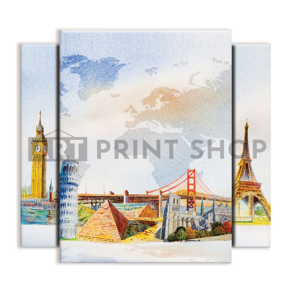 Landmarks Of The World Trio Canvas Print wall art product Painterstock / Shutterstock