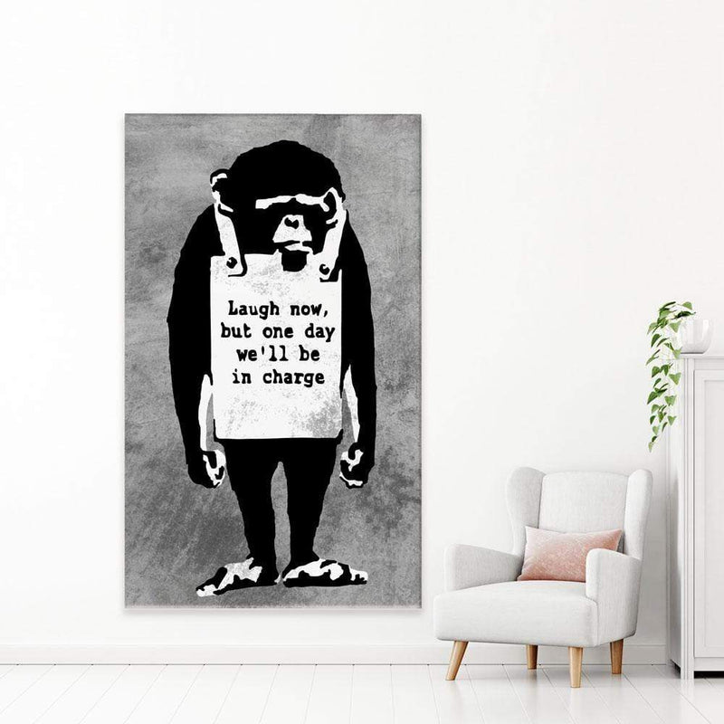 Laugh Now Monkey Canvas Print wall art product Banksy