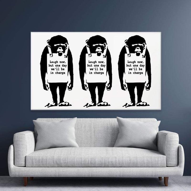 Laugh Now Trio Canvas Print wall art product Banksy