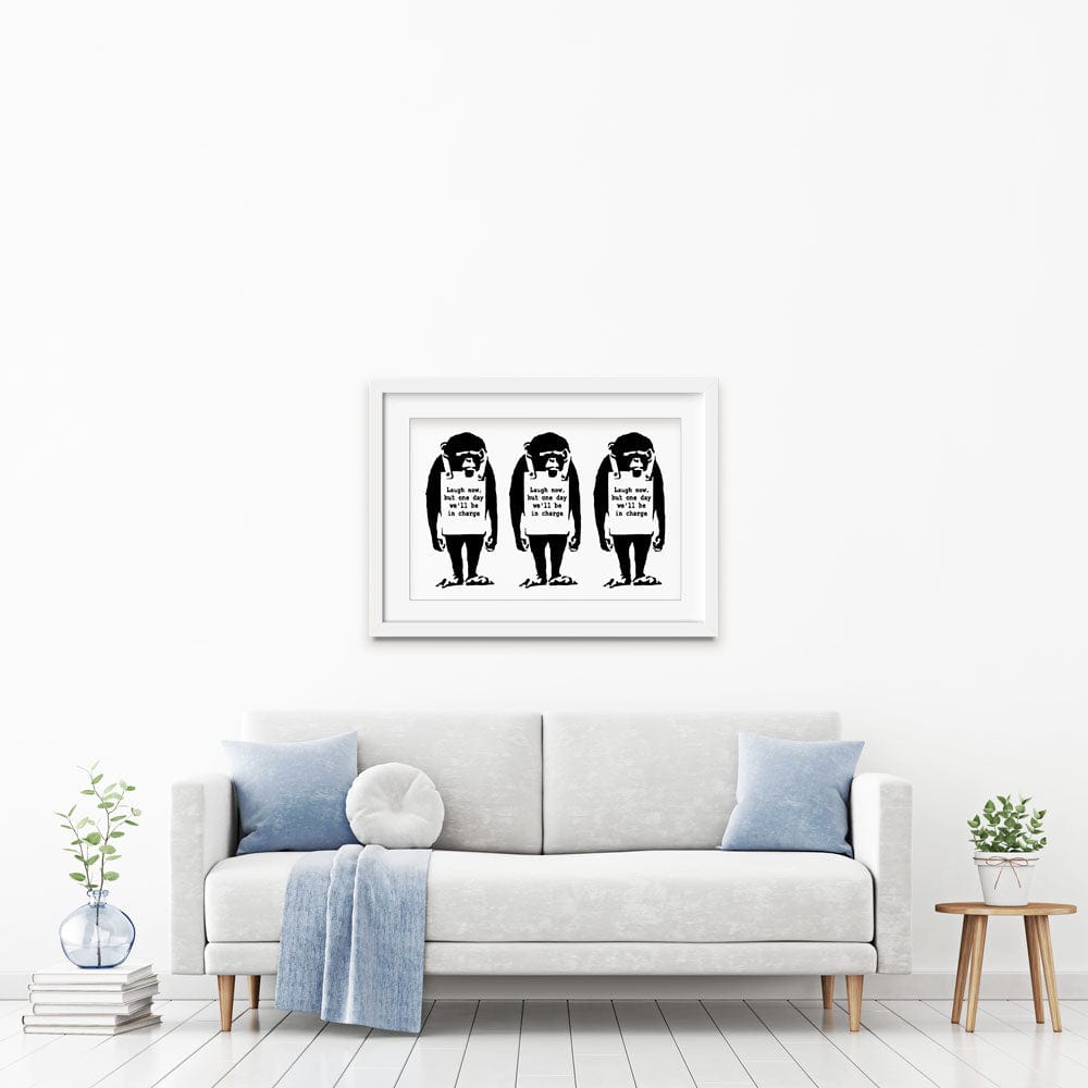 Laugh Now Trio Framed Art Print wall art product Banksy