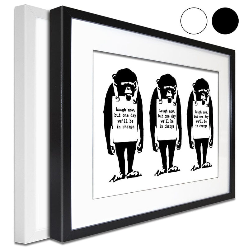 Laugh Now Trio Framed Art Print wall art product Banksy
