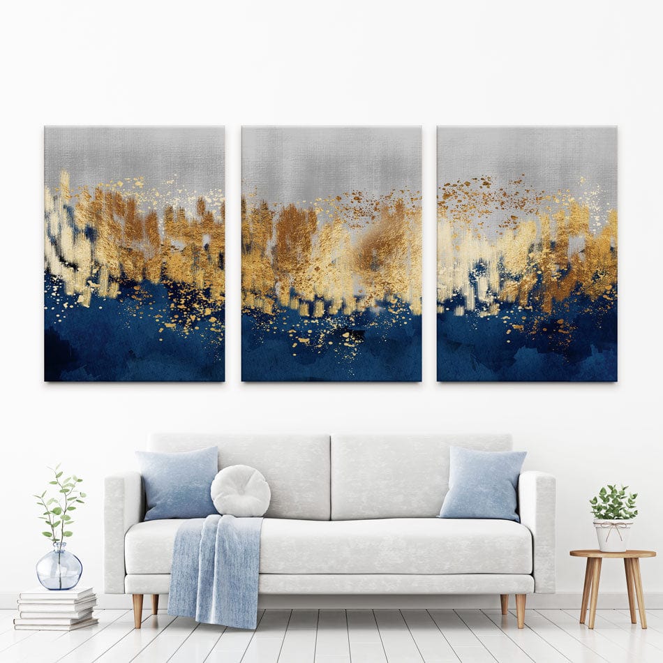 Navy Abstract Trio Canvas Print wall art product 3d artwork wallpaper / Shutterstock
