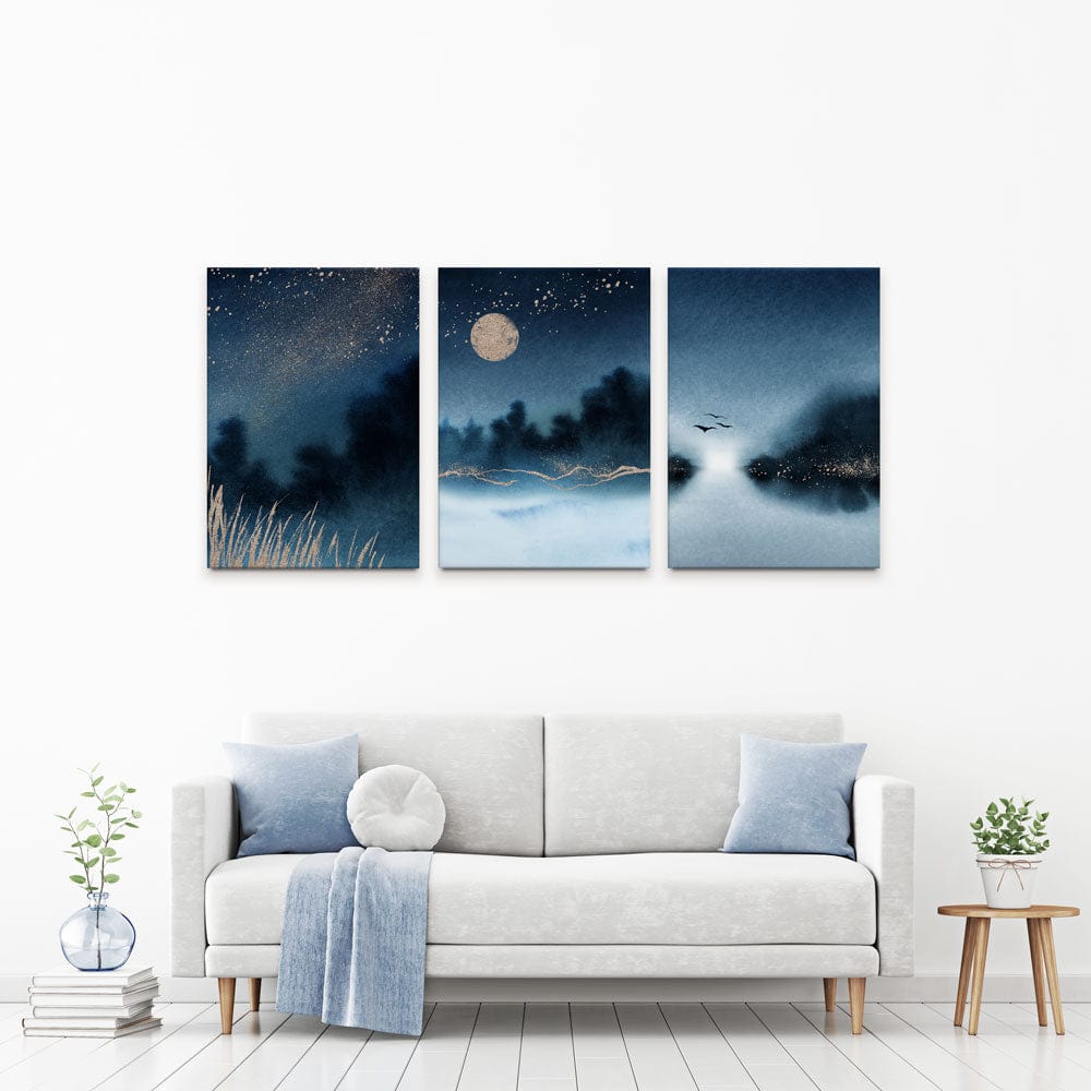 Navy Blue Night Time Trio Canvas Print wall art product VerisStudio / Shutterstock