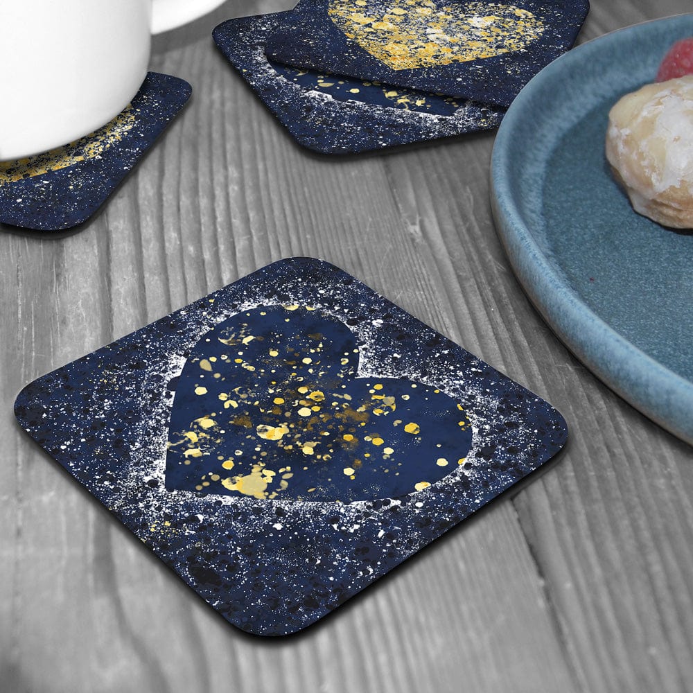 Navy Hearts Splatter Coaster Set wall art product J Tonges / Independent