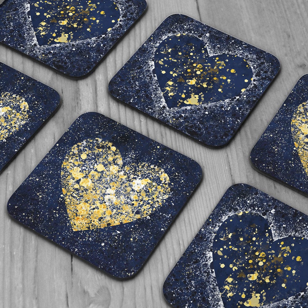 Navy Hearts Splatter Coaster Set wall art product J Tonges / Independent