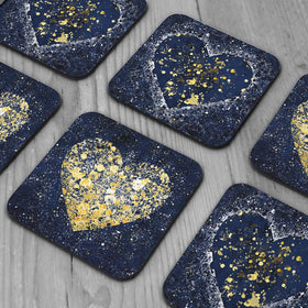 Navy Hearts Splatter Coaster Set wall art product J Tonges / Independent