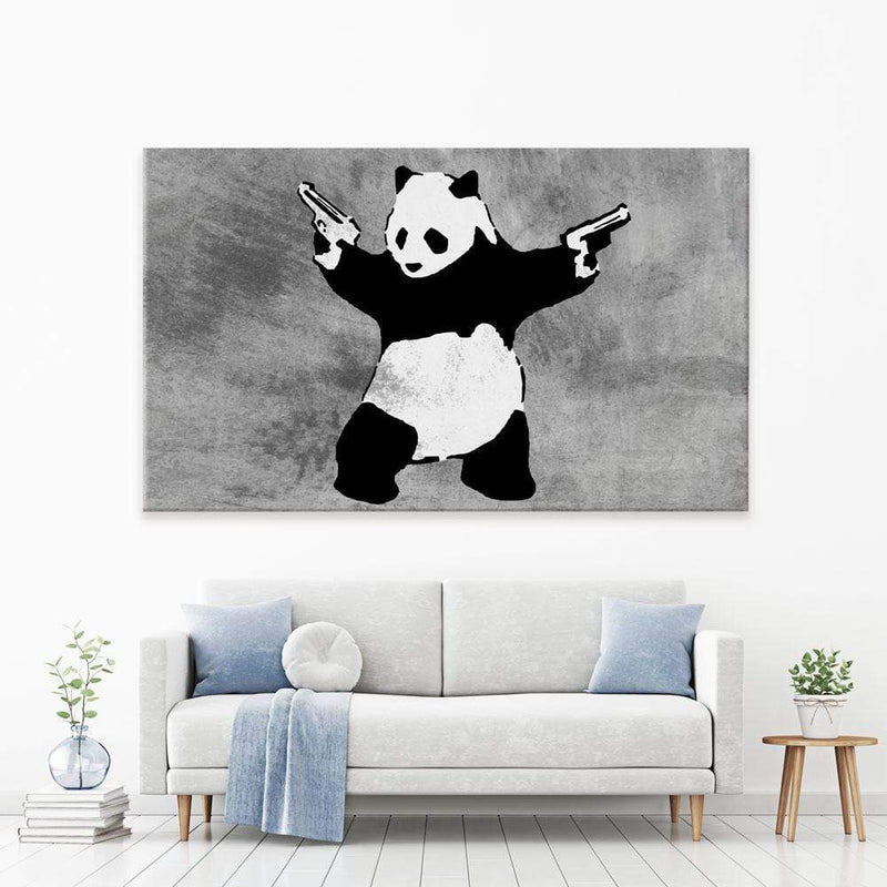 Panda Holding Guns Canvas Print wall art product Banksy