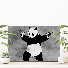 Panda Holding Guns Canvas Print wall art product Banksy