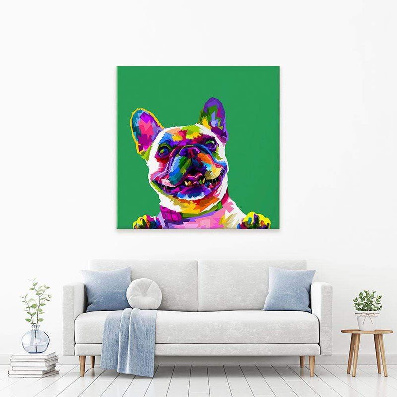 Pop Art Frenchie Square Canvas Print wall art product rainbow zoo / Shutterstock