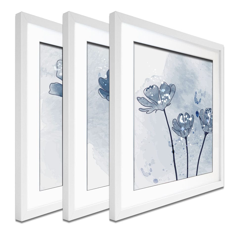 Pretty Blue Flowers Framed Art Print Trio wall art product TWINS DESIGN STUDIO / Shutterstock