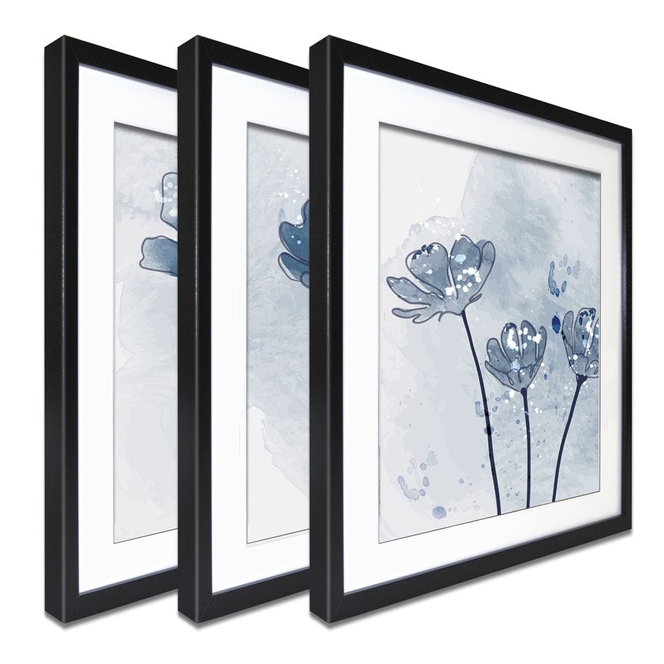 Pretty Blue Flowers Framed Art Print Trio wall art product TWINS DESIGN STUDIO / Shutterstock
