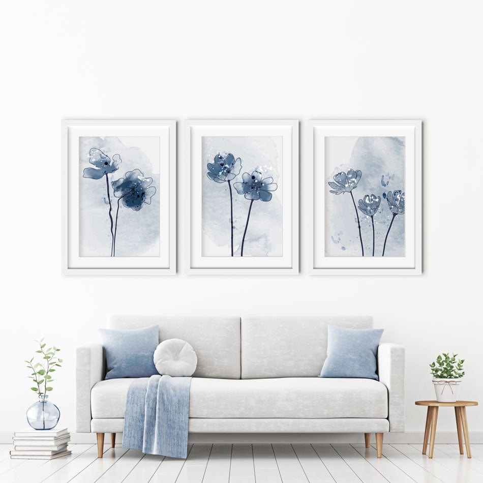 Pretty Blue Flowers Framed Art Print Trio wall art product TWINS DESIGN STUDIO / Shutterstock