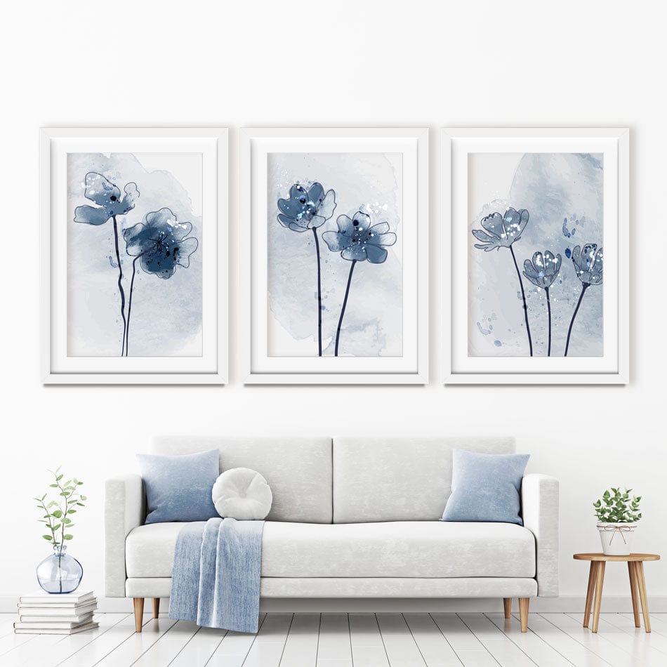 Pretty Blue Flowers Framed Art Print Trio wall art product TWINS DESIGN STUDIO / Shutterstock