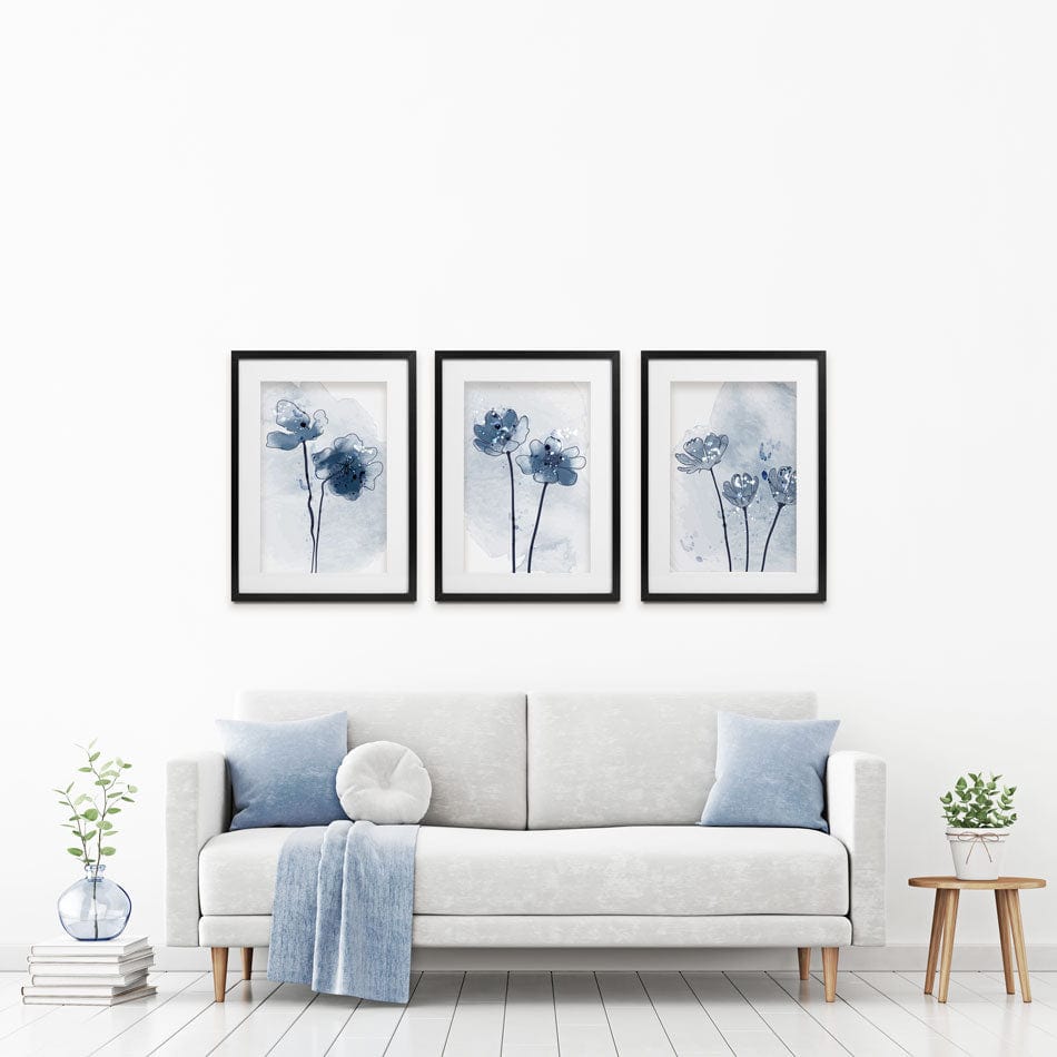 Pretty Blue Flowers Framed Art Print Trio wall art product TWINS DESIGN STUDIO / Shutterstock