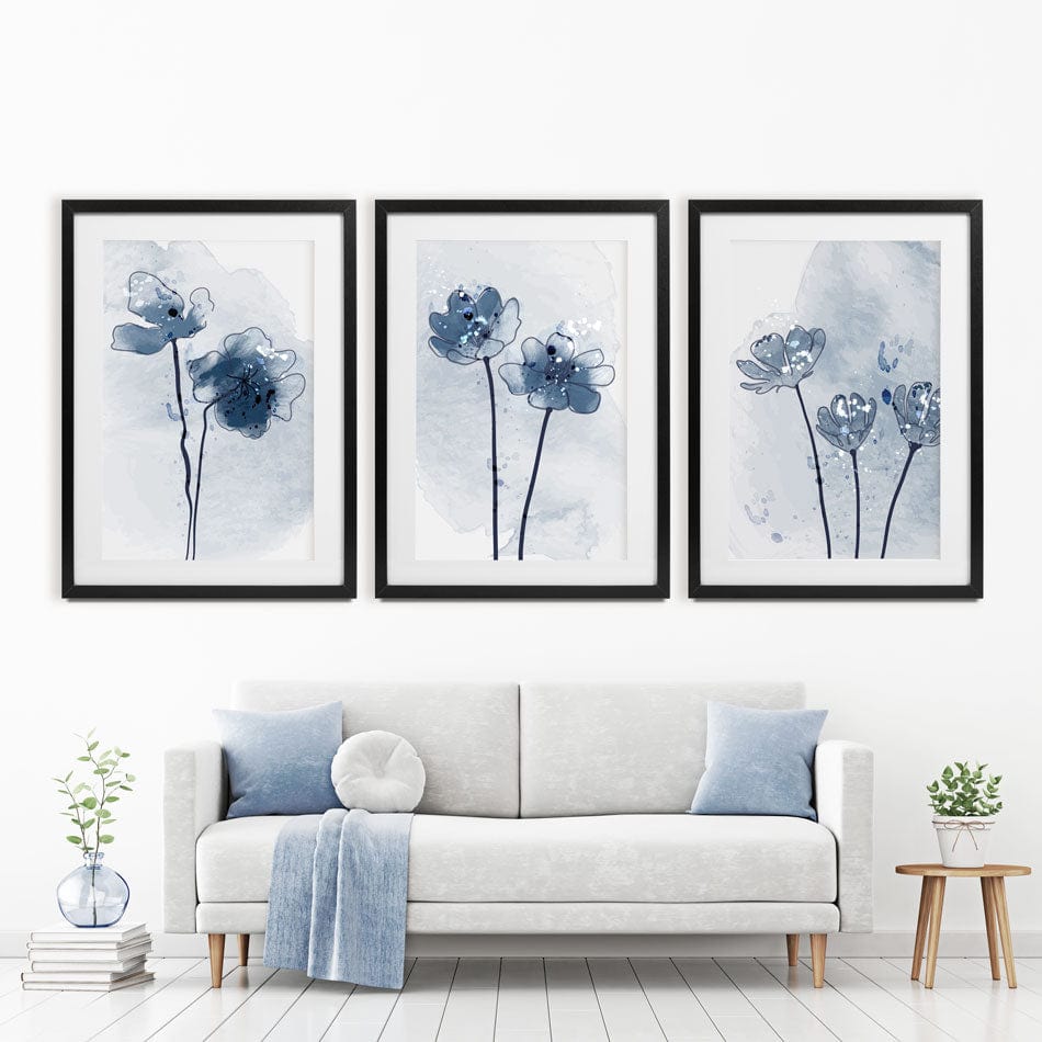 Pretty Blue Flowers Framed Art Print Trio wall art product TWINS DESIGN STUDIO / Shutterstock